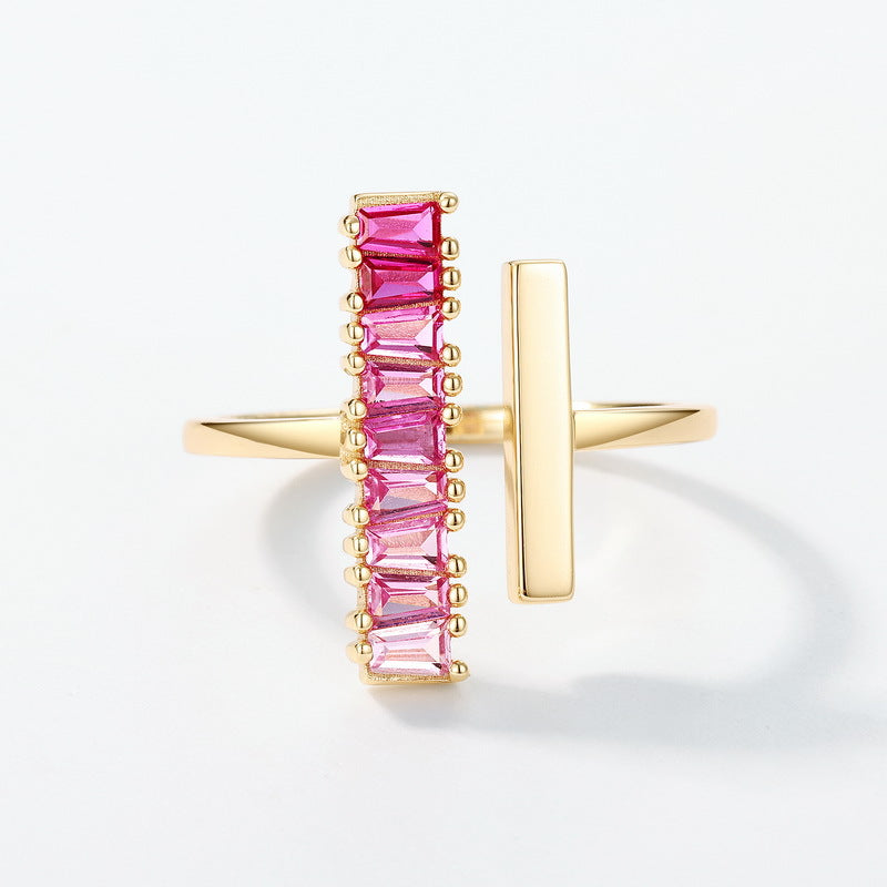 Gold-Plated Diamond-Set Single Row Ring – wholesale silver rings
