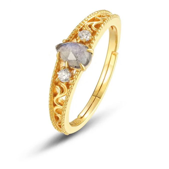 Gold-Plated Droplet Labradorite Ring