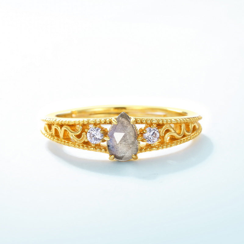 Gold-Plated Droplet Labradorite Ring – gemstone jewelry supplier