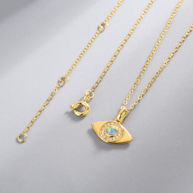Gold-Plated Evil Eye Zircon-Inlaid Pendant Necklace – detail view 3