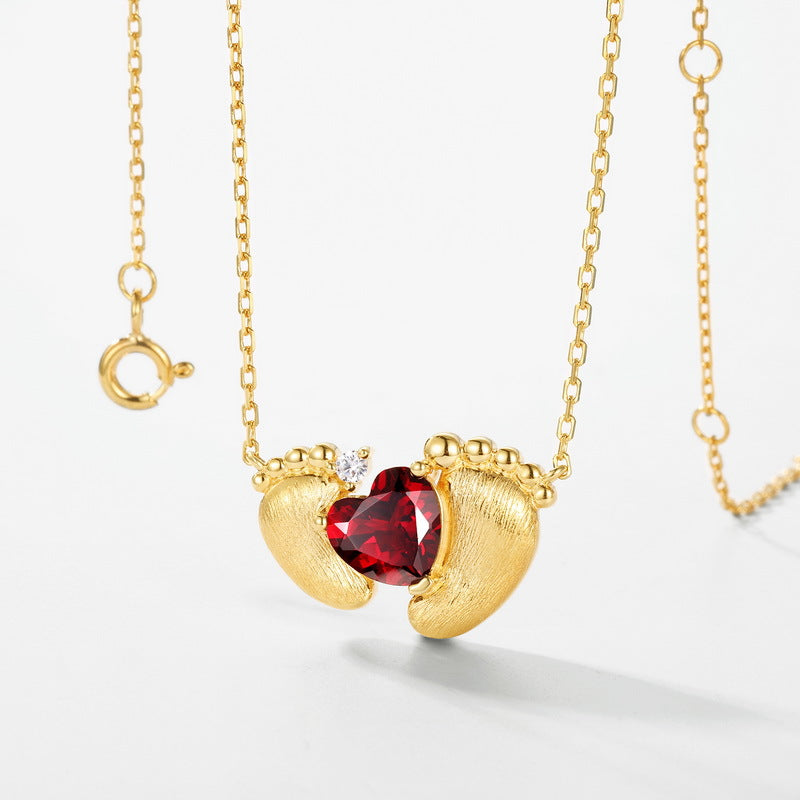 Gold-Plated Feet-Shaped Pomegranate Zircon Necklace