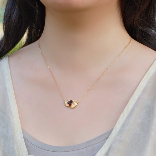Gold-Plated Feet-Shaped Pomegranate Zircon Necklace – gemstone jewelry supplier