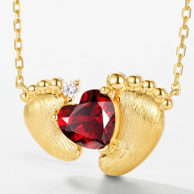 Gold-Plated Feet-Shaped Pomegranate Zircon Necklace – image 4