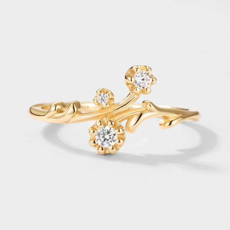 Gold-Plated Flower Zircon Inlaid Ring