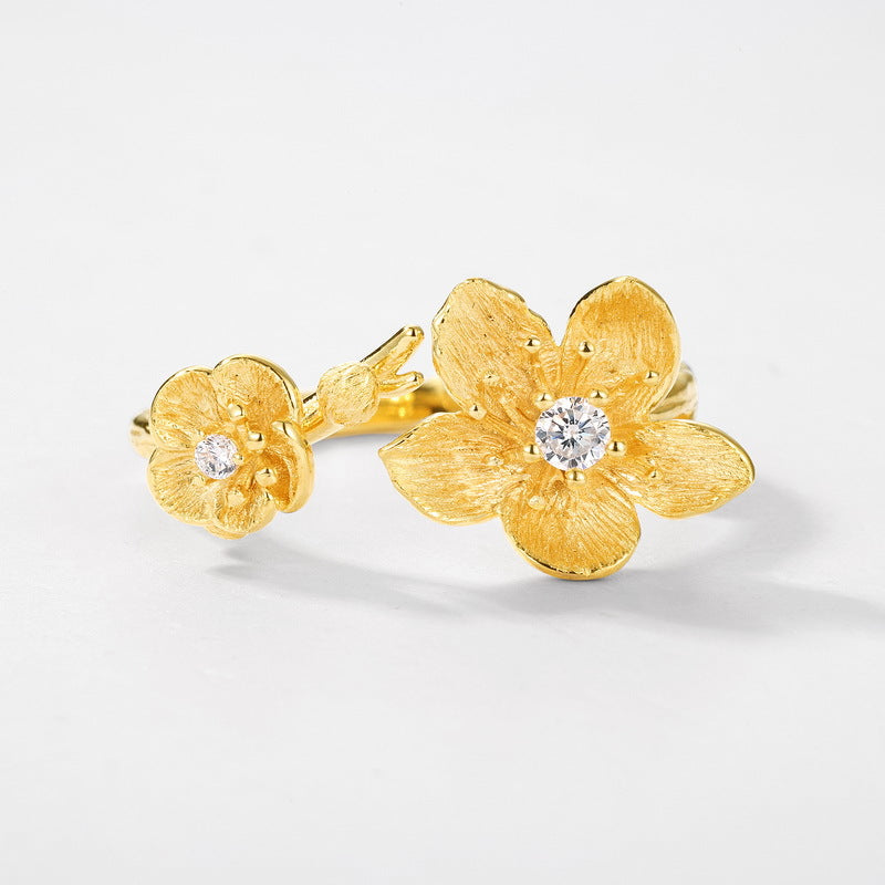 Gold-Plated 11mm Flower Zircon Ring