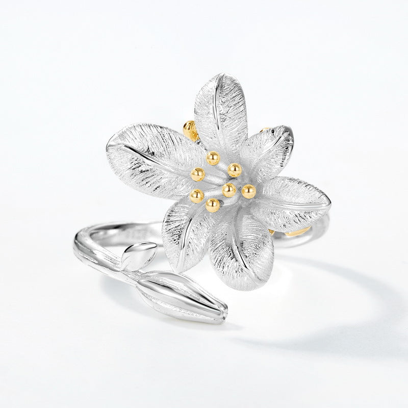 Gold-Plated Large Flower Zircon Ring