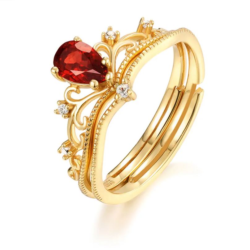 Gold-Plated Garnet Crown Zircon Ring – image 5