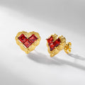 Gold-Plated Garnet Heart Earrings