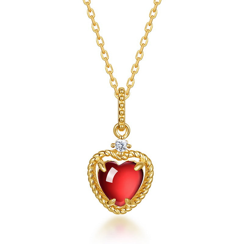 Gold-Plated Garnet Heart Necklace