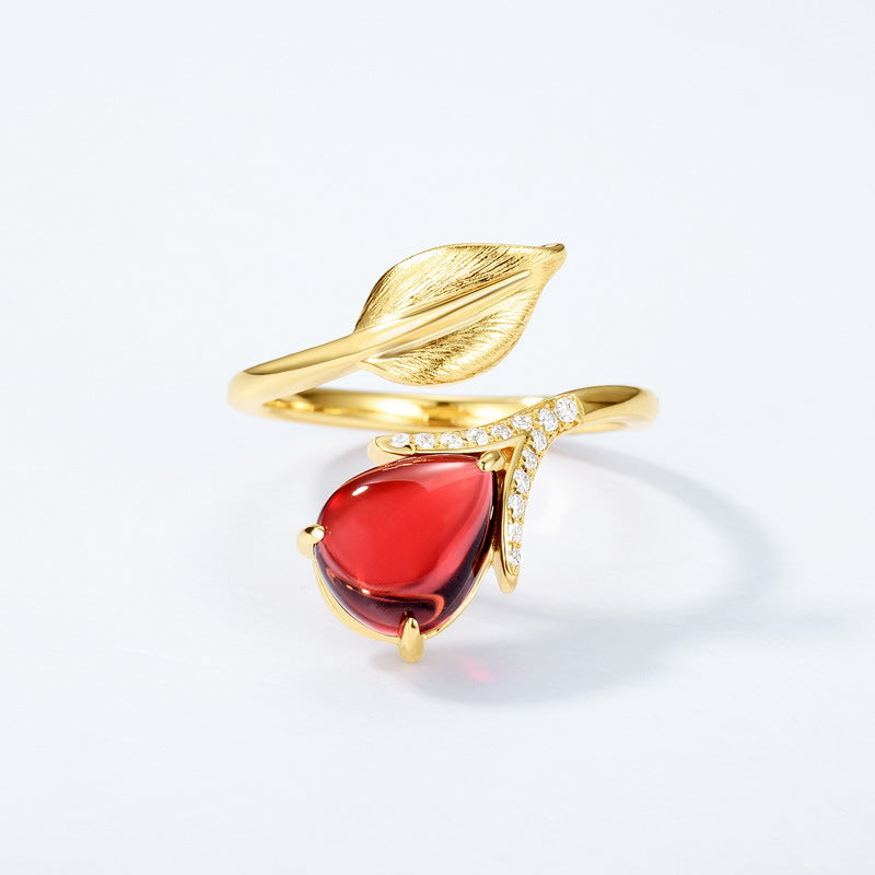 Gold-Plated Garnet Leaf Shape Ring – gemstone jewelry supplier