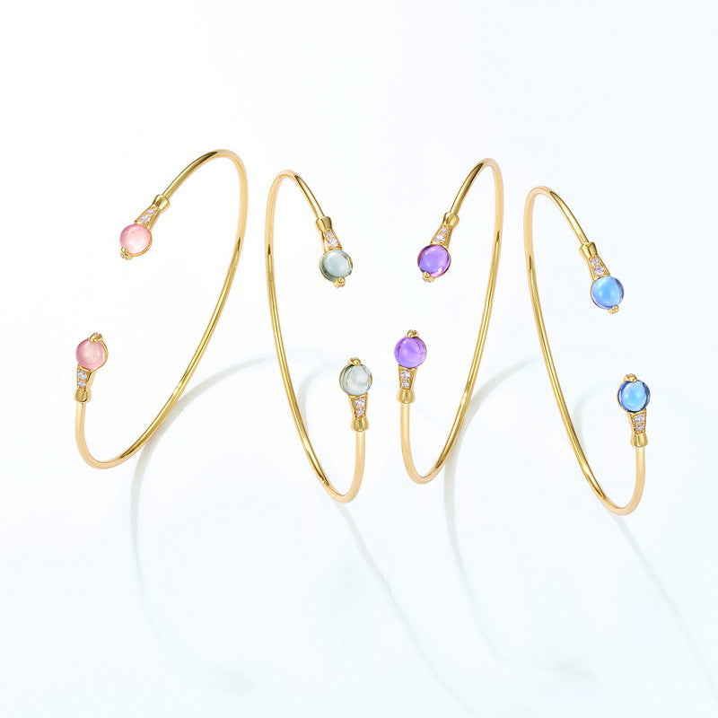Gold Plated Geometric Gemstone Zircon Inlaid Bangle