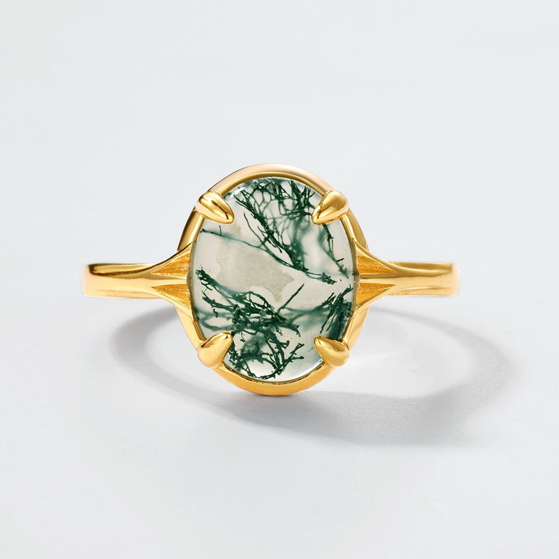 Gold-Plated Geometric Green Moss Ring