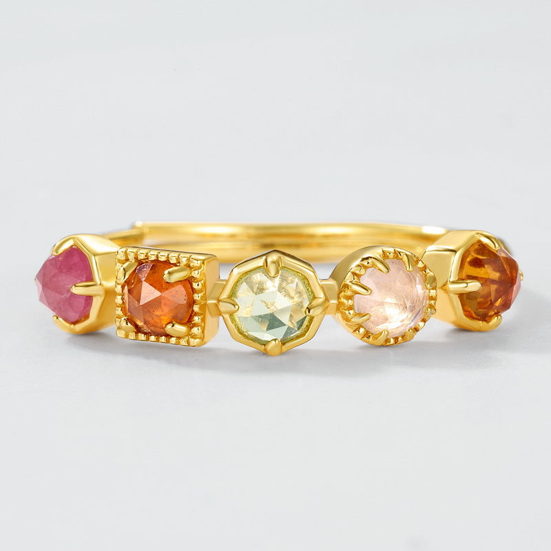 Gold-Plated Geometric Natural Gemstone Ring