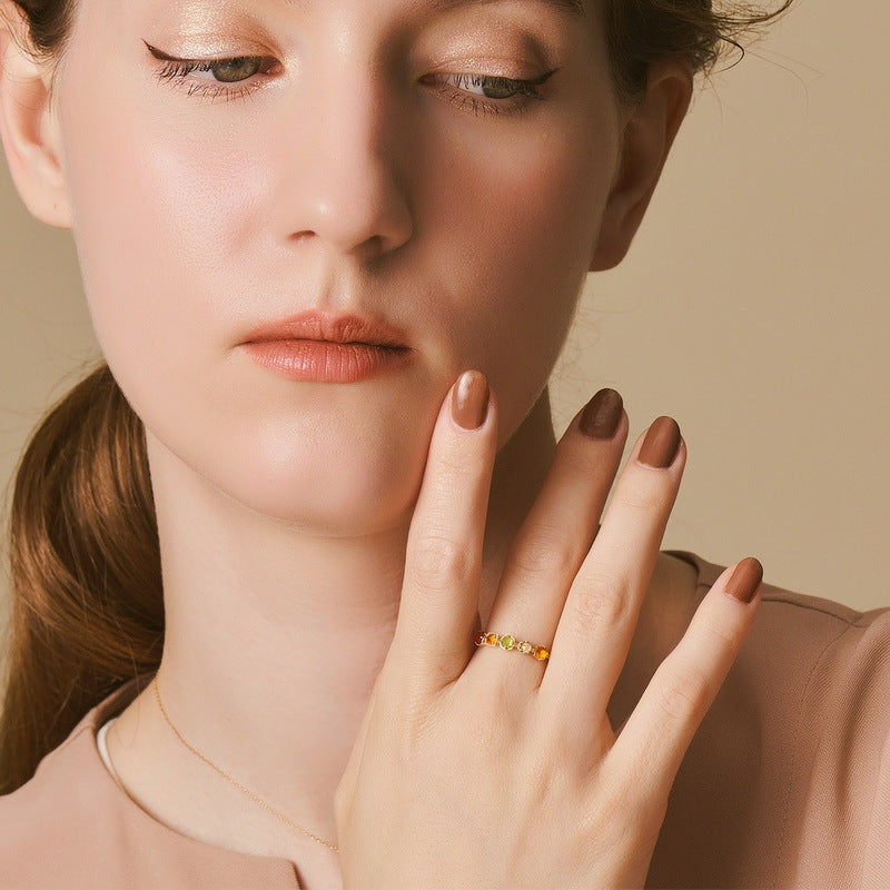 Gold-Plated Geometric Natural Gemstone Ring – gemstone jewelry supplier