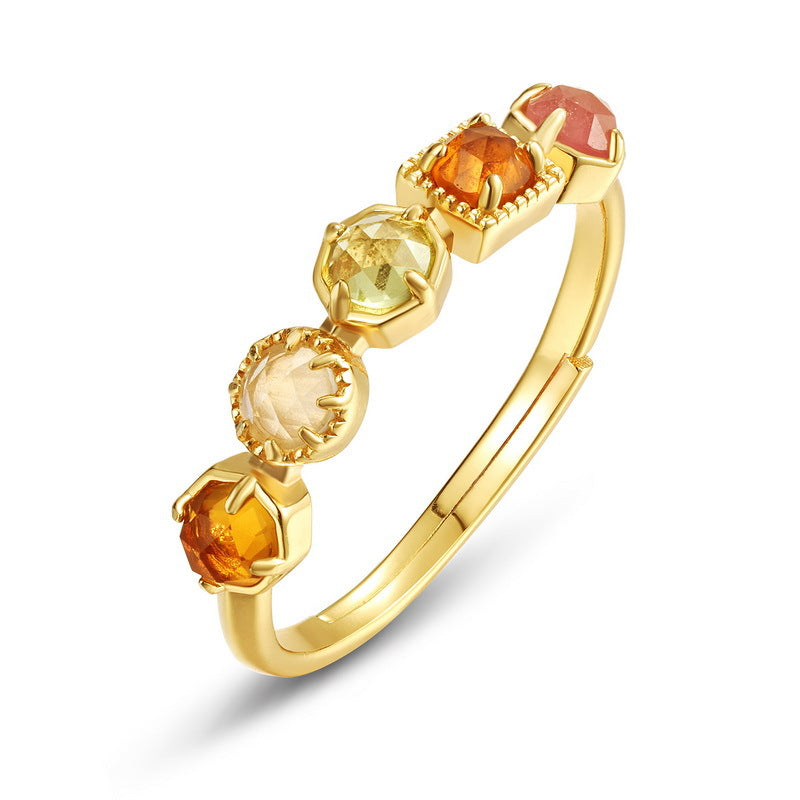 Gold-Plated Geometric Natural Gemstone Ring – detail view 3