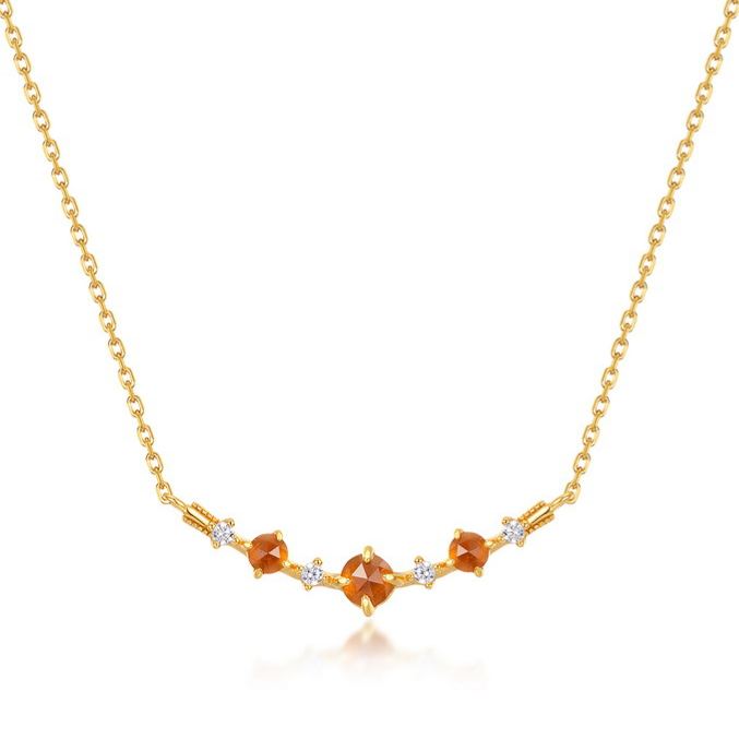 Gold-Plated Geometric Orange Garnet Pendant Necklace