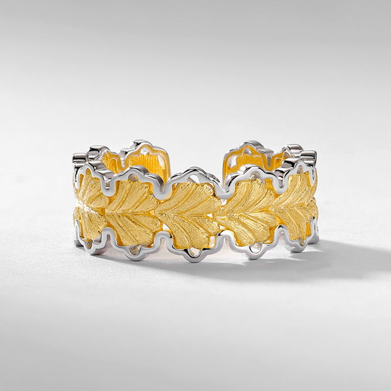 Gold-Plated Ginkgo Leaf Irregular Ring