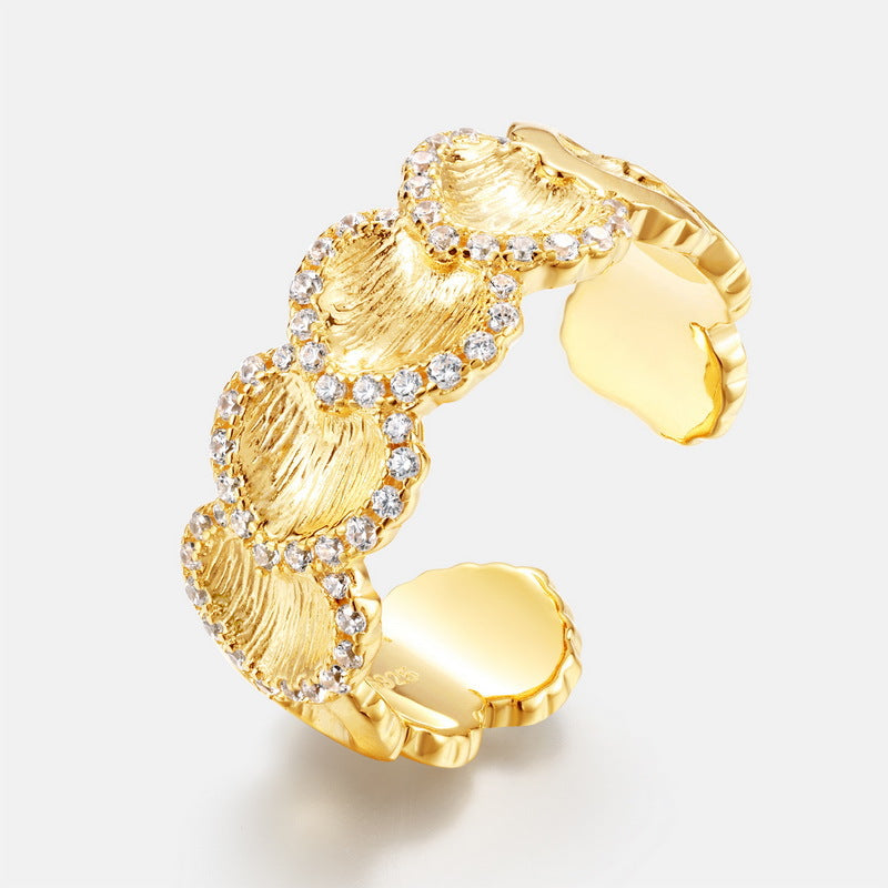 Gold-Plated Ginkgo Zircon Ring – wholesale silver rings