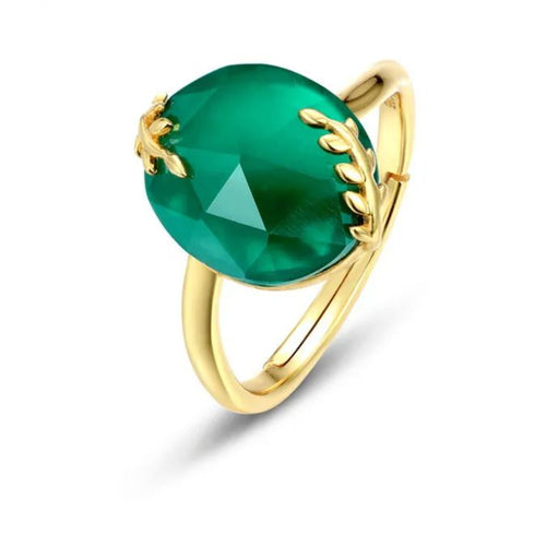Gold-Plated Green Agate Ring
