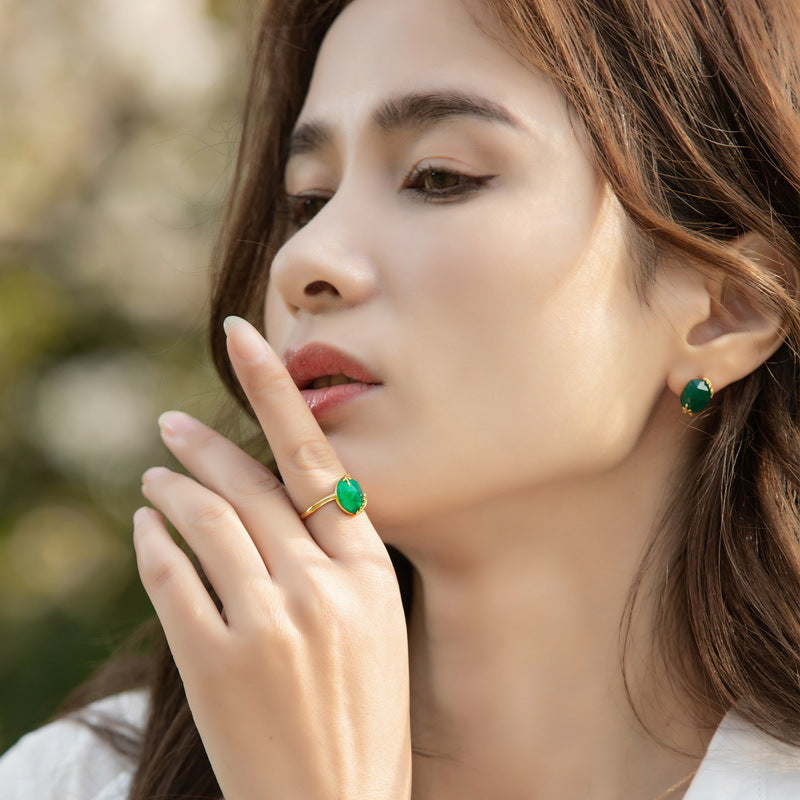 Gold-Plated Green Agate Ring – gemstone jewelry supplier