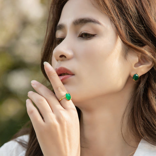 Gold-Plated Green Agate Ring – gemstone jewelry supplier
