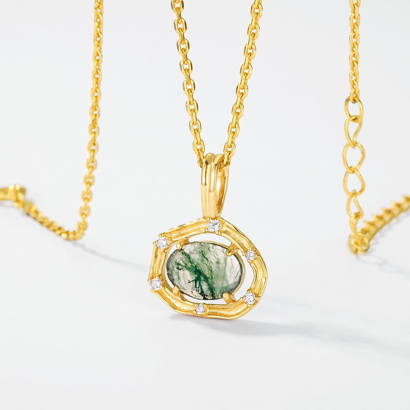 Gold-Plated Green Moss Pendant Necklace – gemstone jewelry supplier