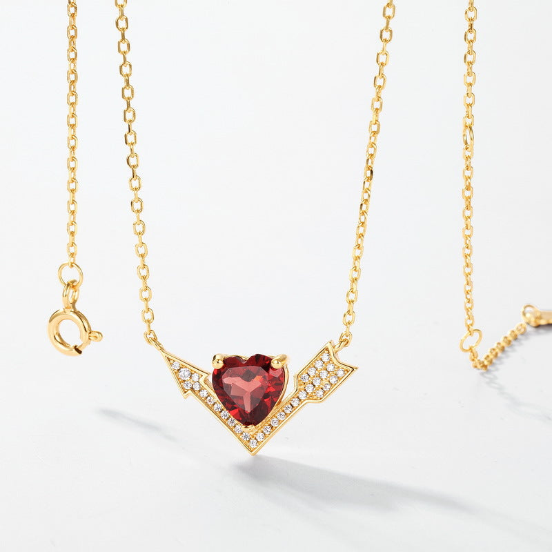 Gold Plated Heart-Piercing Garnet Pendant Zircon Necklace – gemstone jewelry supplier