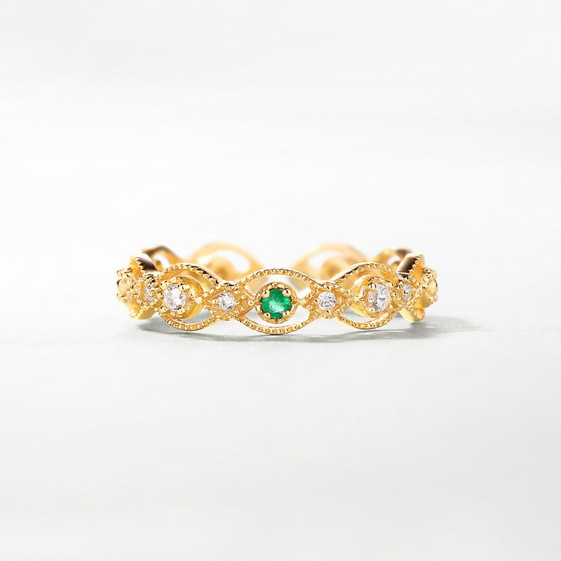 Gold-Plated Hollow Emerald White Zircon Ring