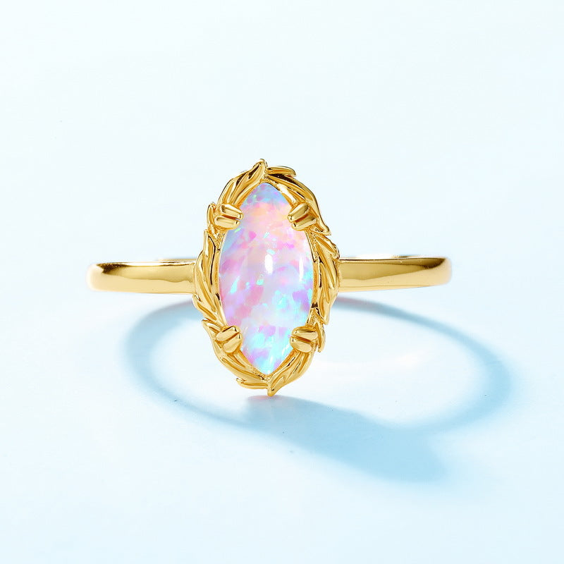 Gold-Plated Iridescent Opal Ring – wholesale silver rings