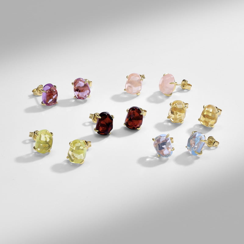 Gold-Plated Irregular Natural Crystal Four-Prong Earrings