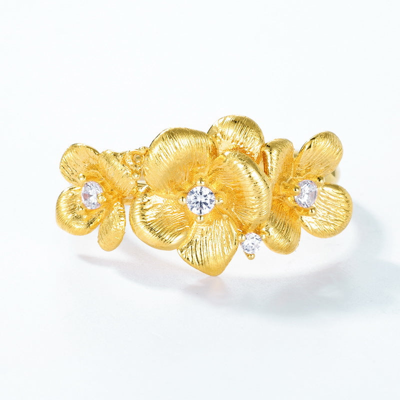 Gold-Plated Jasmine Flower Zircon Ring