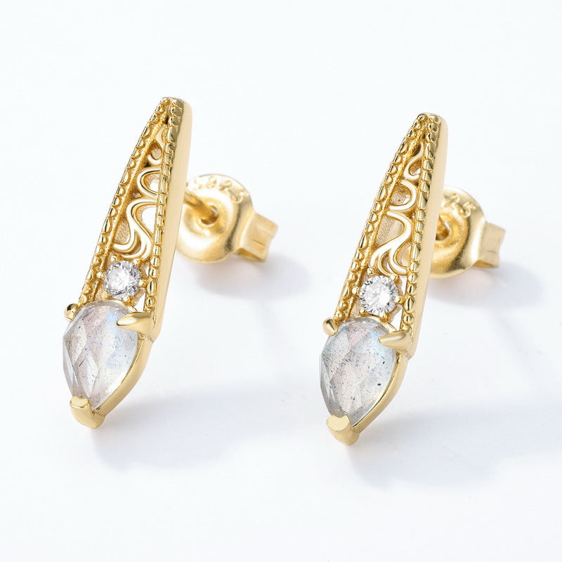 Gold-Plated Jewelry Earrings with Natural Labradorite – gemstone jewelry supplier