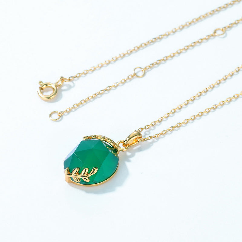Gold-Plated Leaf Green Agate Pendant Necklace – gemstone jewelry supplier