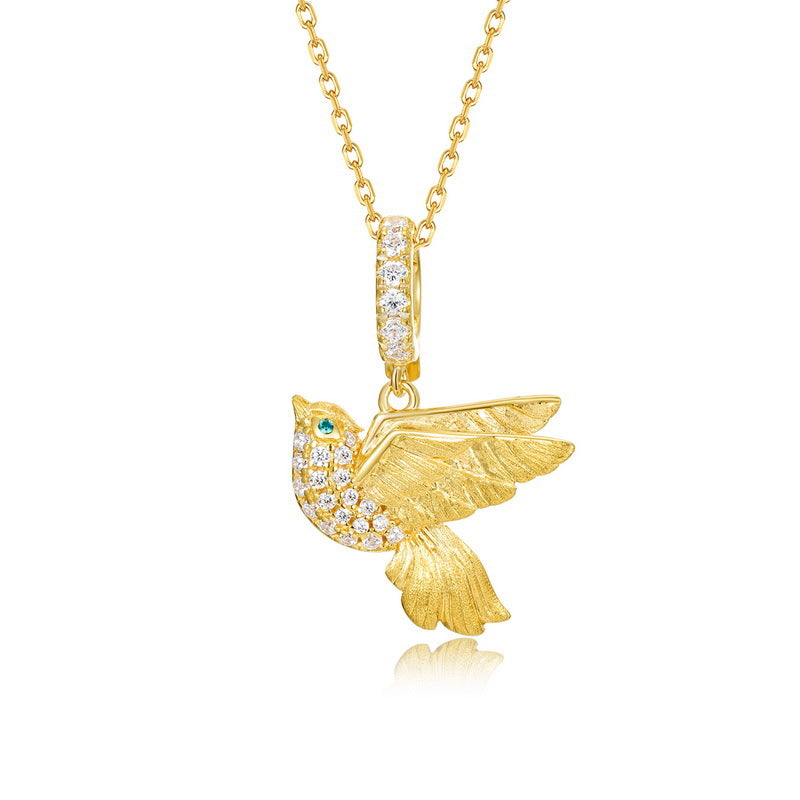 Gold-Plated Magpie Zircon Inlaid Pendant Necklace