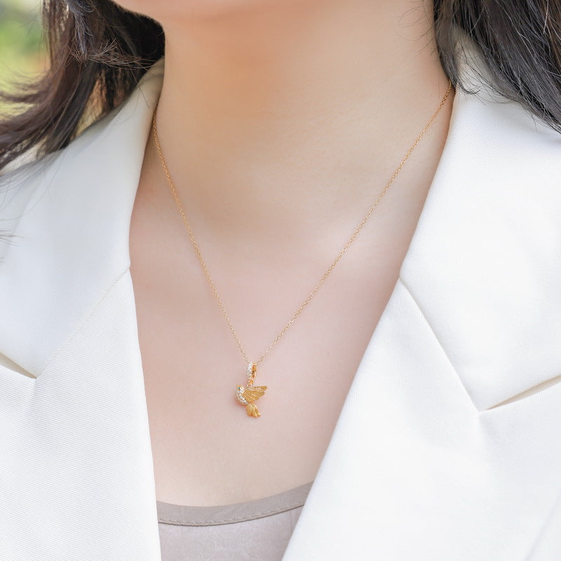 Gold-Plated Magpie Zircon Inlaid Pendant Necklace – detail view 3