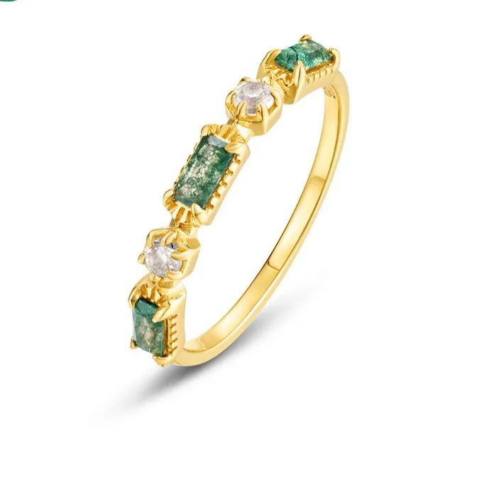 Gold-Plated Moss Agate Ring – image 5