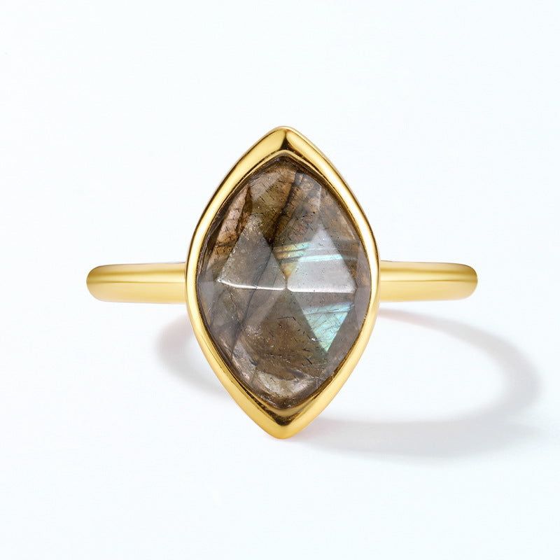 Gold-Plated Multi-Color Labradorite Rhombus Ring – gemstone jewelry supplier