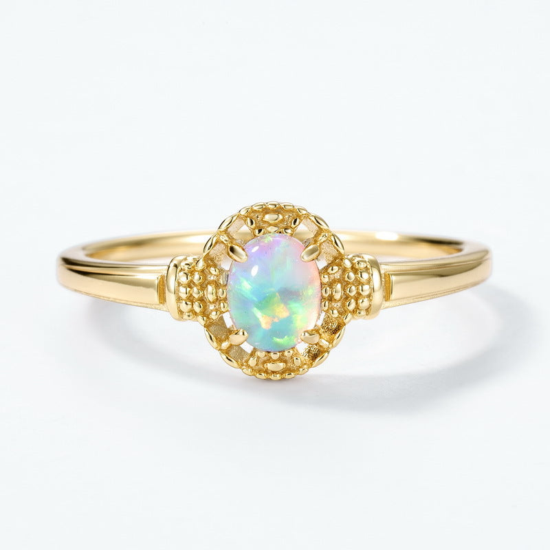 Gold-Plated Multicolored Synthetic Opal Ring – wholesale silver rings