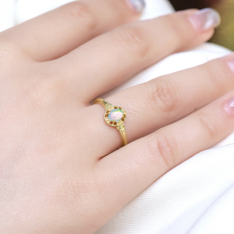 Gold-Plated Multicolored Synthetic Opal Ring – detail view 3