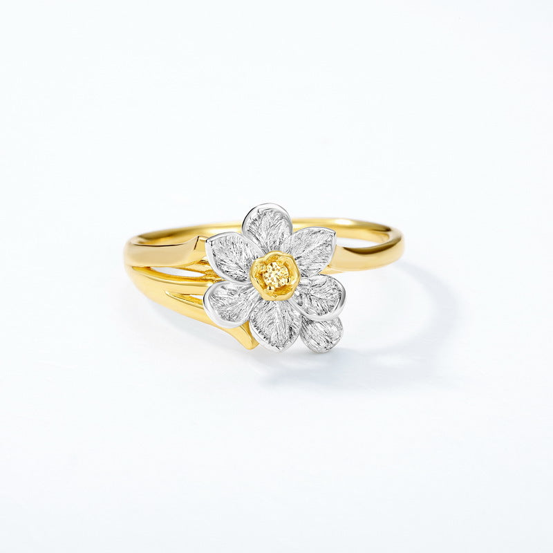 Gold-Plated Narcissus Zircon Ring – wholesale silver rings