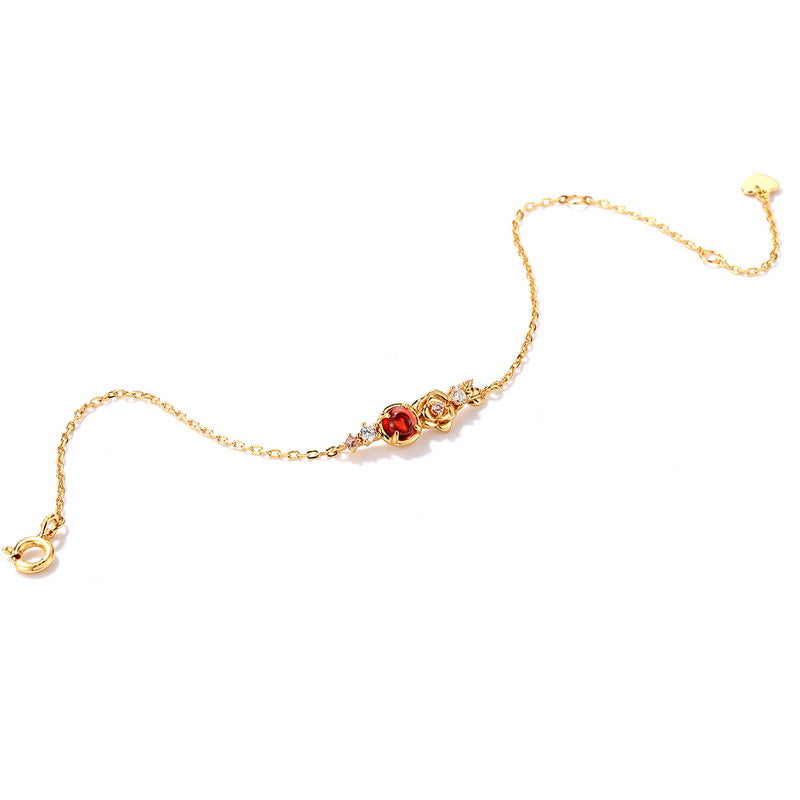 Gold-Plated Natural Garnet Flower Zirconia Bracelet