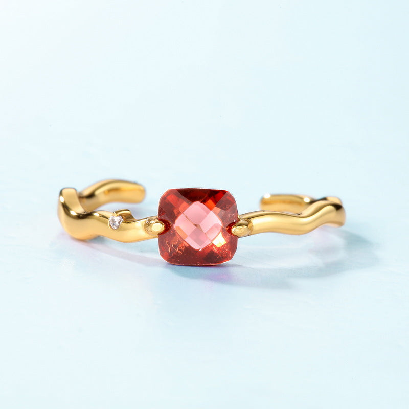 Gold-Plated Natural Garnet Ring