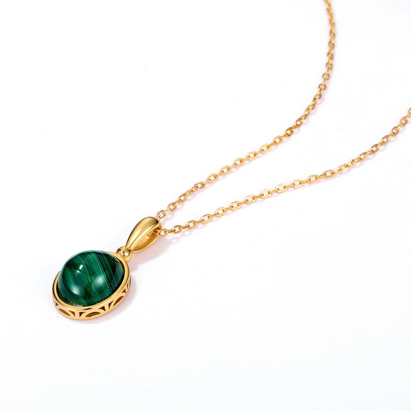 Gold-Plated Natural Malachite Geometric Pendant Necklace