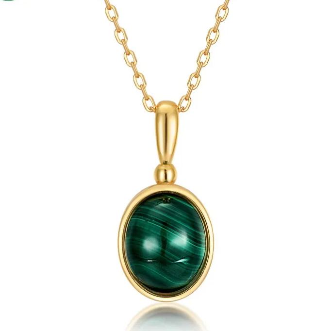 Gold-Plated Natural Malachite Geometric Pendant Necklace – image 4