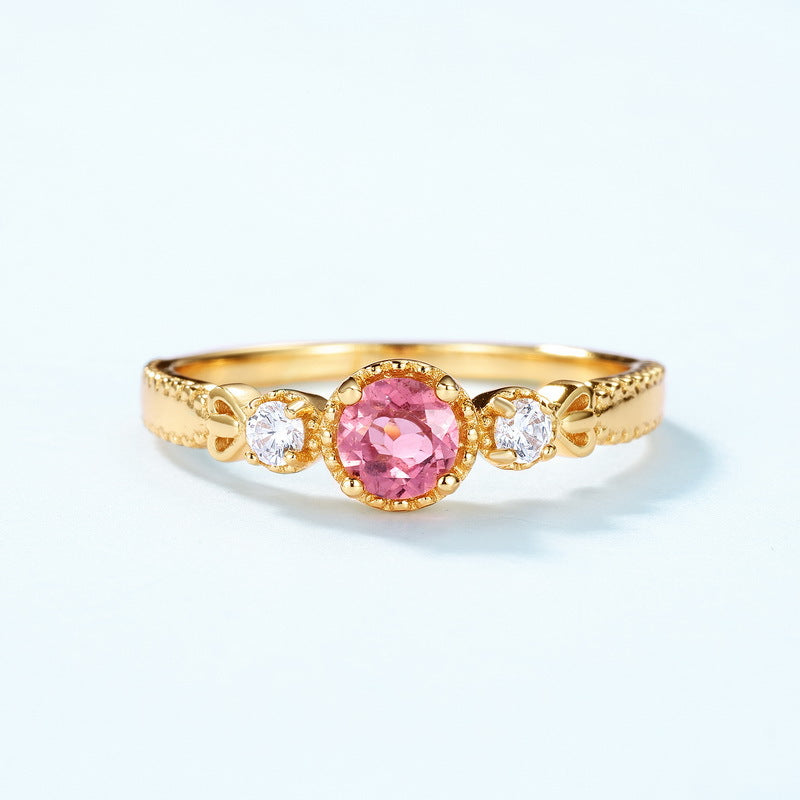 Gold-Plated Natural Pink Tourmaline Ring – gemstone jewelry supplier
