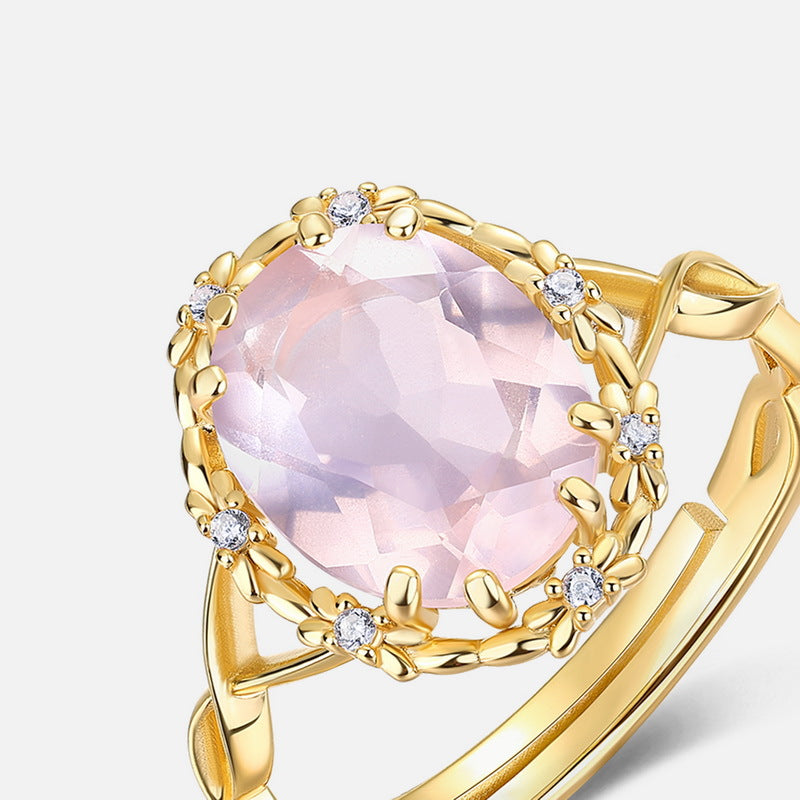 Gold-Plated Natural Rose Crystal Carved Ring – detail view 3