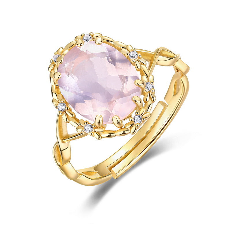 Gold-Plated Natural Rose Crystal Carved Ring – image 4