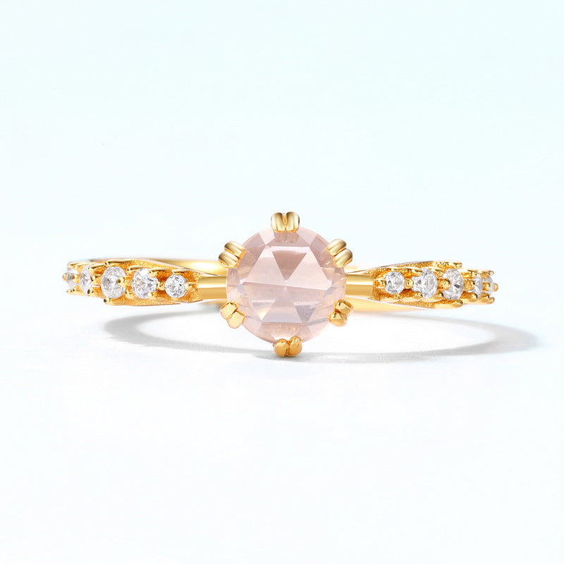 Gold Plated Natural Rose Quartz Ring