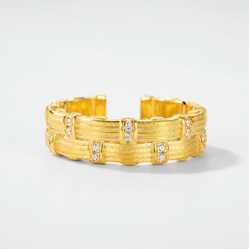 Gold-Plated New Chinese Style Braided Zircon Ring