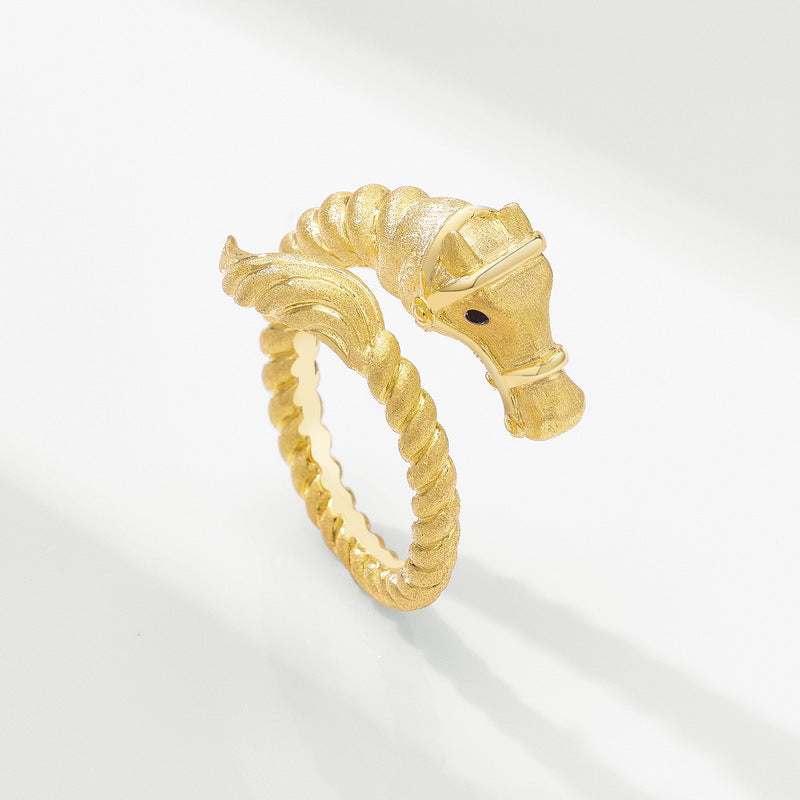 Gold-Plated New Chinese Style Horse Year Zircon Ring